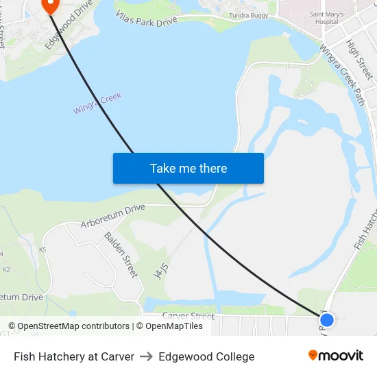 Fish Hatchery at Carver to Edgewood College map