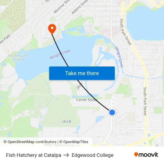Fish Hatchery at Catalpa to Edgewood College map