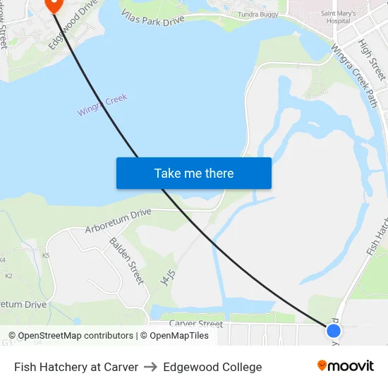 Fish Hatchery at Carver to Edgewood College map