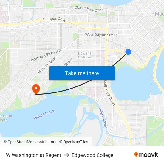 W Washington at Regent to Edgewood College map