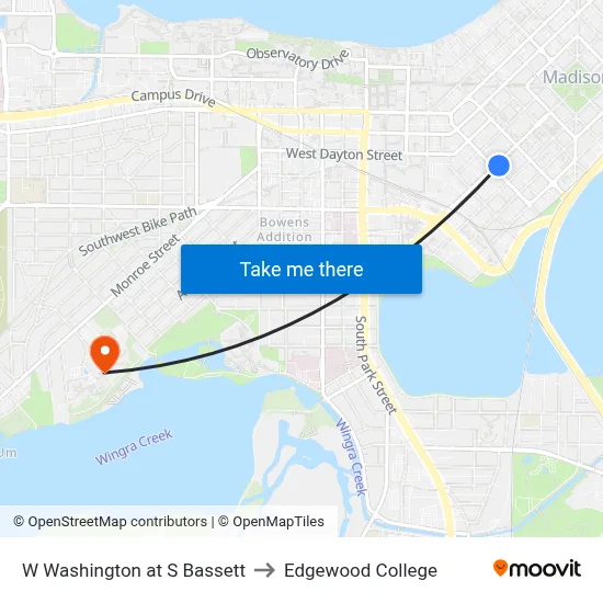W Washington at S Bassett to Edgewood College map
