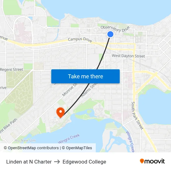 Linden at N Charter to Edgewood College map
