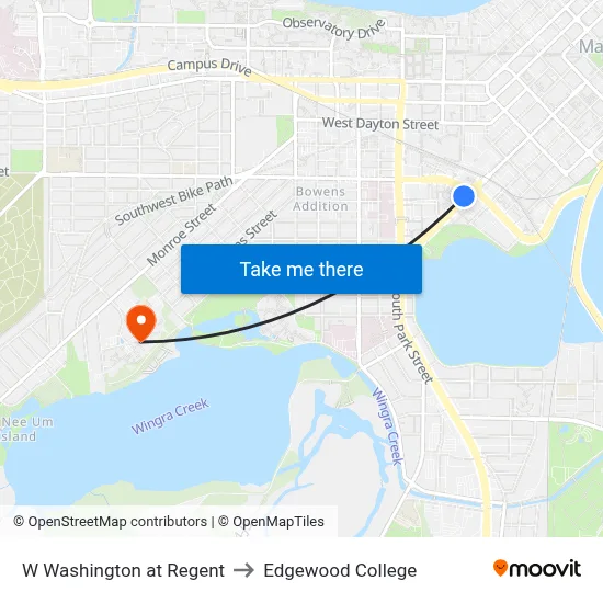 W Washington at Regent to Edgewood College map