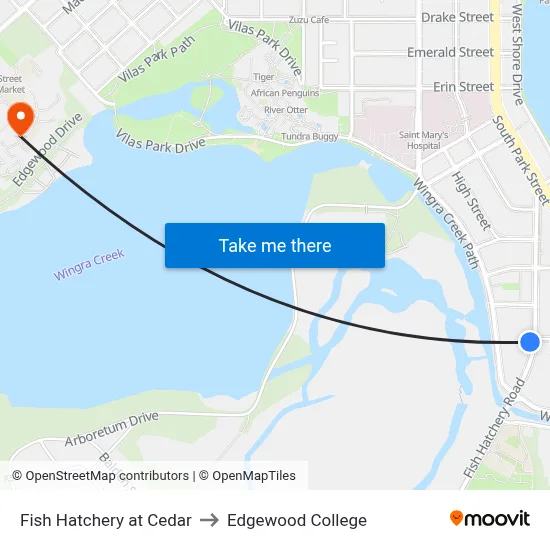 Fish Hatchery at Cedar to Edgewood College map
