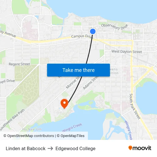 Linden at Babcock to Edgewood College map