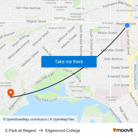 S Park at Regent to Edgewood College map