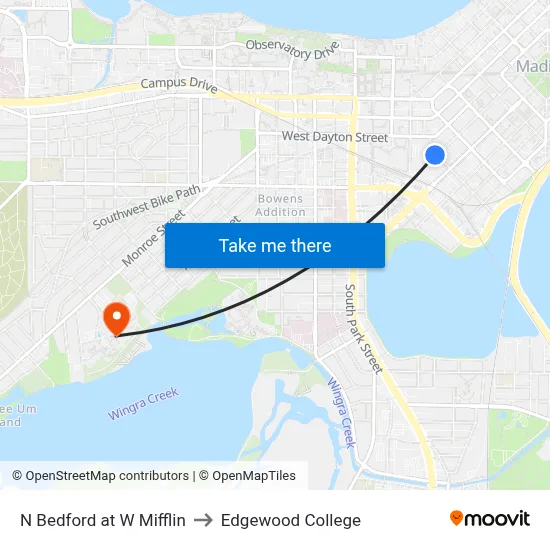 N Bedford at W Mifflin to Edgewood College map