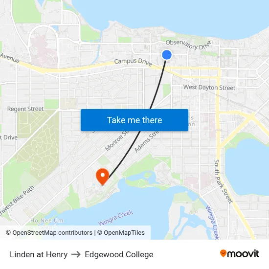 Linden at Henry to Edgewood College map