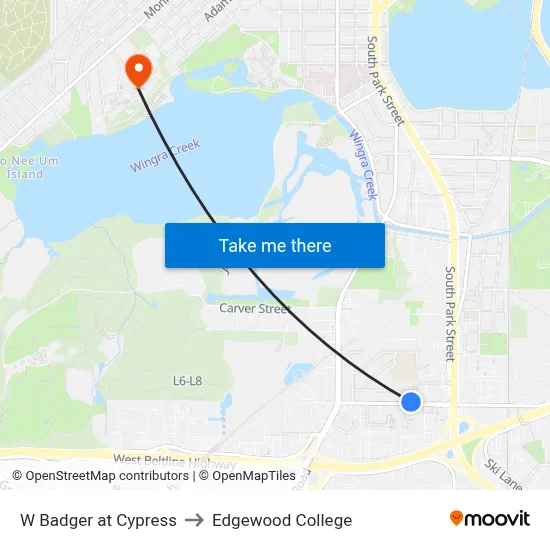 W Badger at Cypress to Edgewood College map