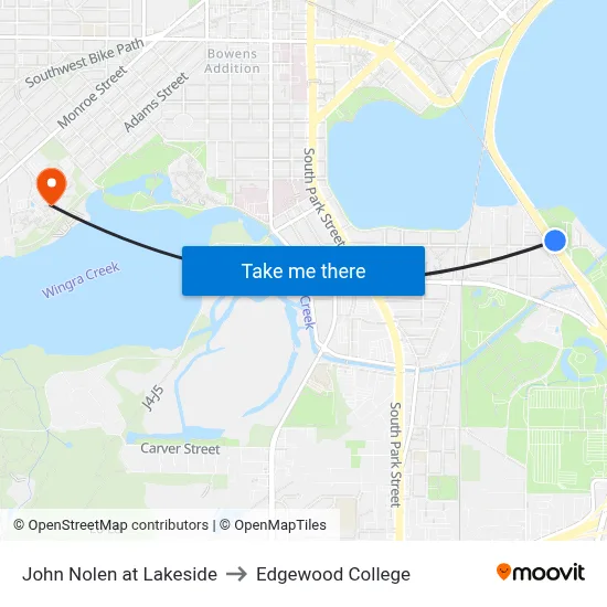 John Nolen at Lakeside to Edgewood College map