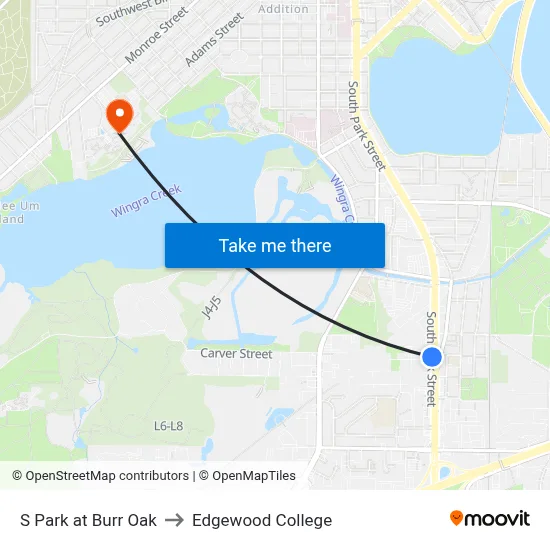S Park at Burr Oak to Edgewood College map