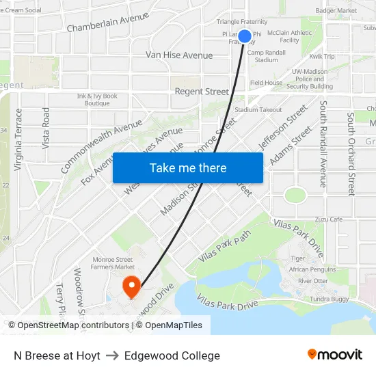 N Breese at Hoyt to Edgewood College map