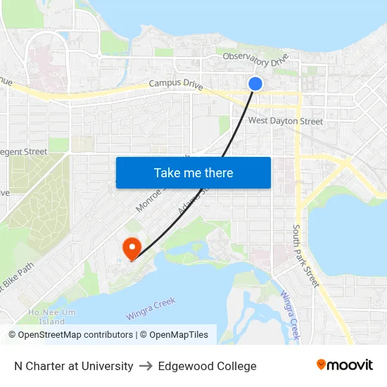 N Charter at University to Edgewood College map