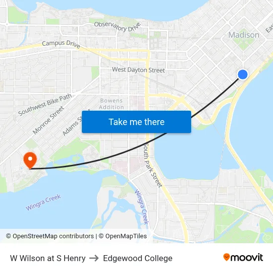 W Wilson at S Henry to Edgewood College map