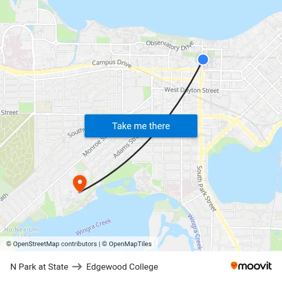 N Park at State to Edgewood College map
