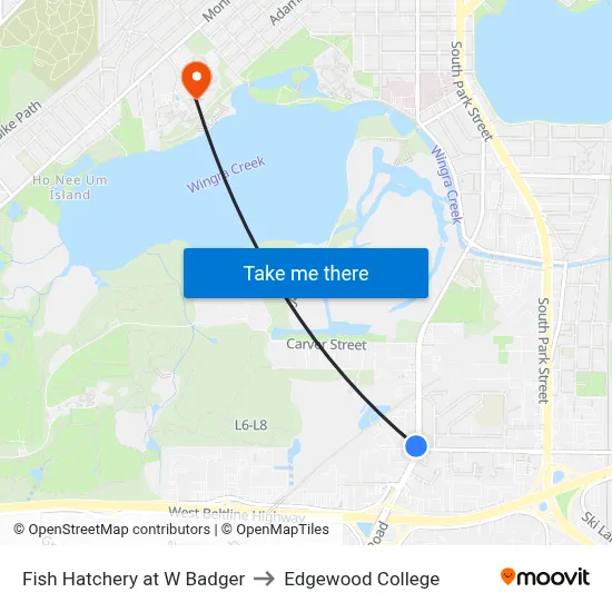 Fish Hatchery at W Badger to Edgewood College map
