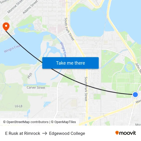 E Rusk at Rimrock to Edgewood College map