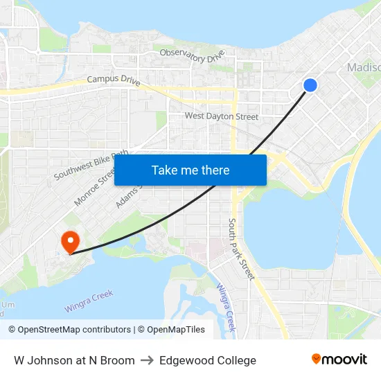 W Johnson at N Broom to Edgewood College map