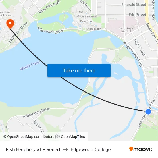 Fish Hatchery at Plaenert to Edgewood College map