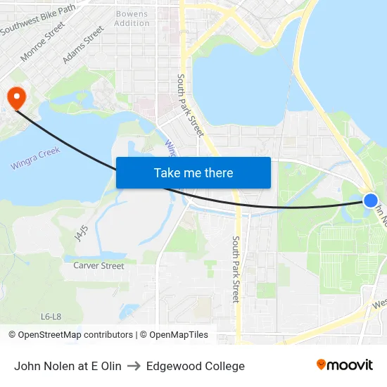 John Nolen at E Olin to Edgewood College map