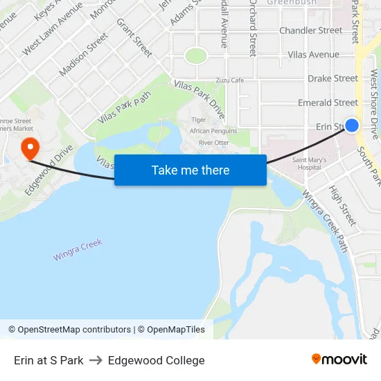 Erin at S Park to Edgewood College map