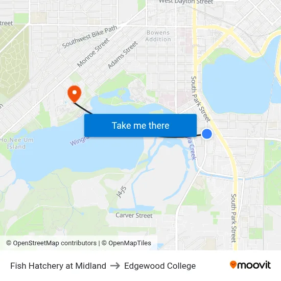 Fish Hatchery at Midland to Edgewood College map