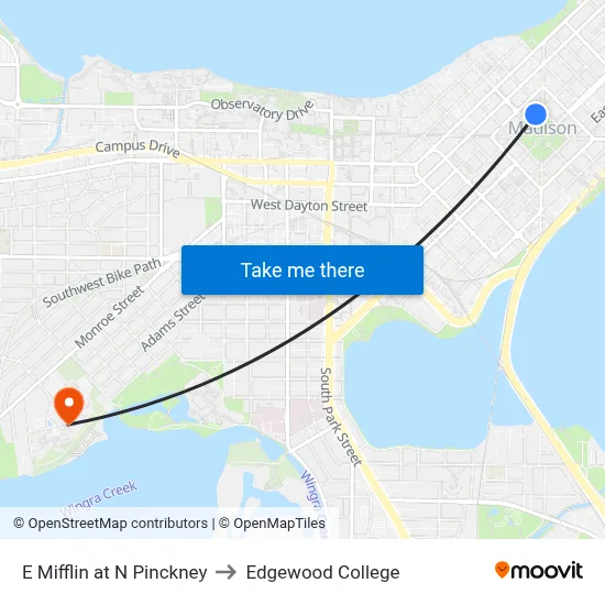 E Mifflin at N Pinckney to Edgewood College map