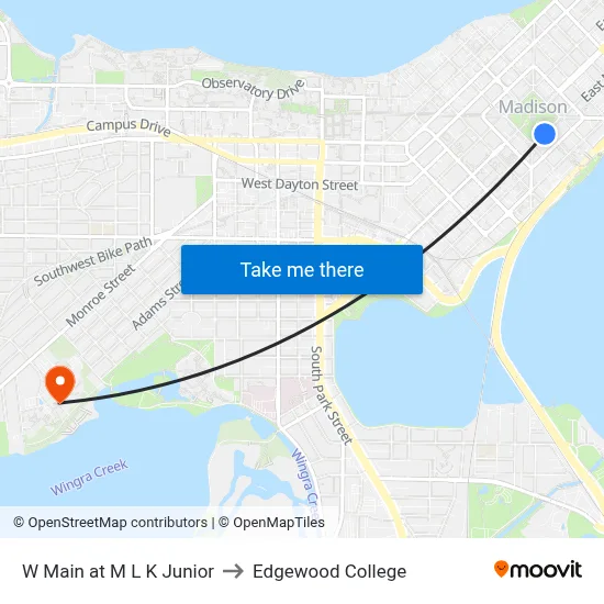 W Main at M L K Junior to Edgewood College map