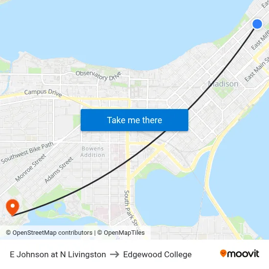 E Johnson at N Livingston to Edgewood College map