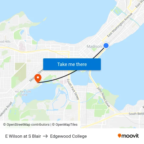 E Wilson at S Blair to Edgewood College map