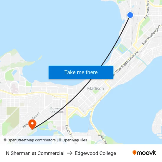 N Sherman at Commercial to Edgewood College map