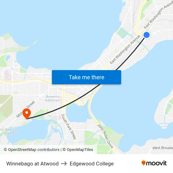 Winnebago at Atwood to Edgewood College map
