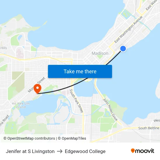 Jenifer at S Livingston to Edgewood College map