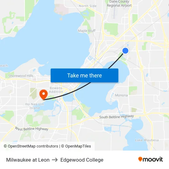 Milwaukee at Leon to Edgewood College map