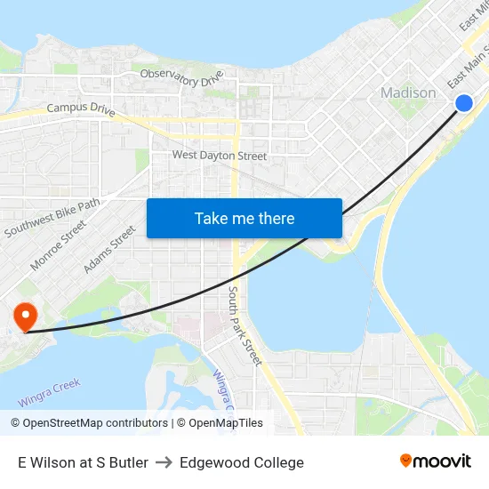 E Wilson at S Butler to Edgewood College map