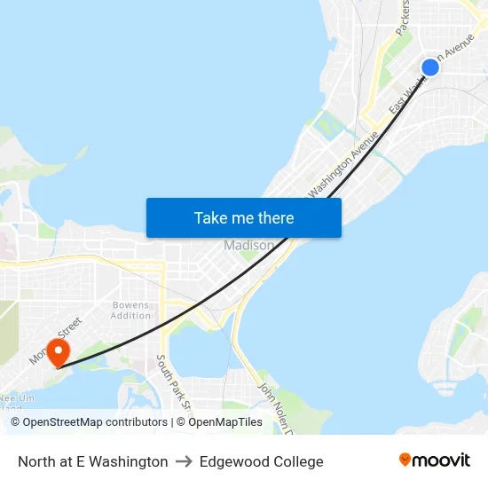 North at E Washington to Edgewood College map