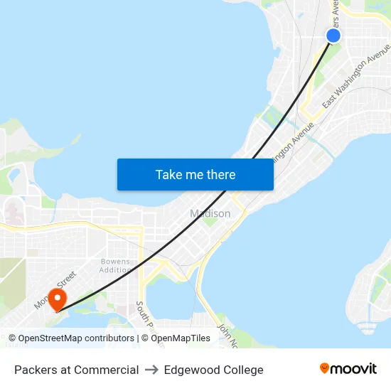 Packers at Commercial to Edgewood College map