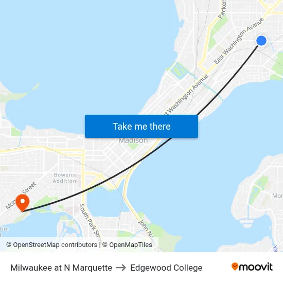 Milwaukee at N Marquette to Edgewood College map