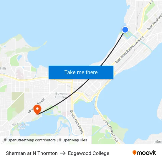 Sherman at N Thornton to Edgewood College map