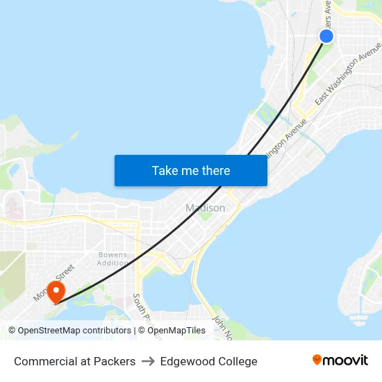 Commercial at Packers to Edgewood College map