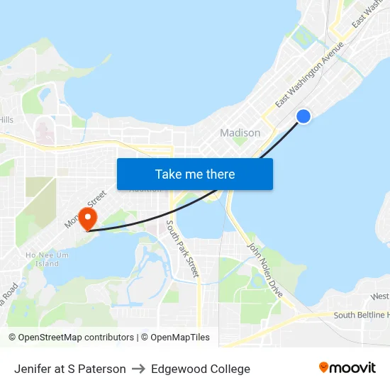 Jenifer at S Paterson to Edgewood College map