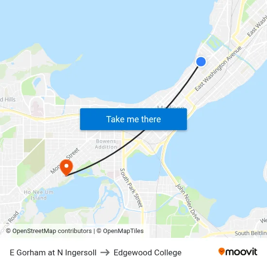 E Gorham at N Ingersoll to Edgewood College map