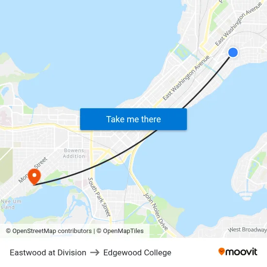 Eastwood at Division to Edgewood College map