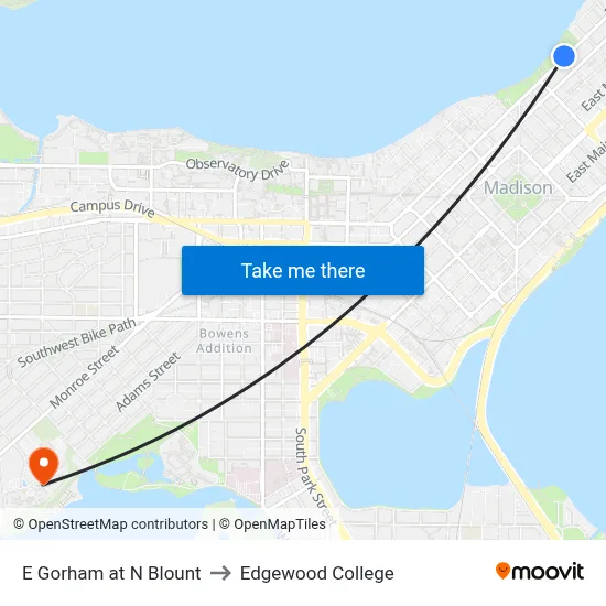 E Gorham at N Blount to Edgewood College map