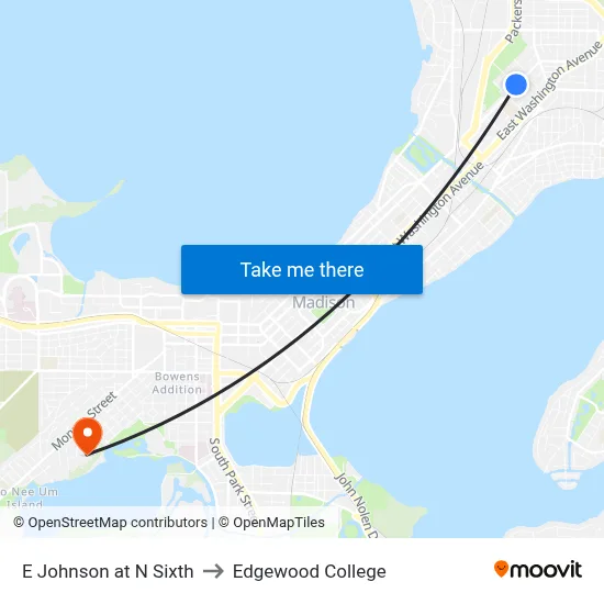 E Johnson at N Sixth to Edgewood College map