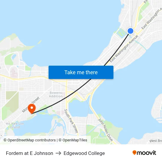 Fordem at E Johnson to Edgewood College map