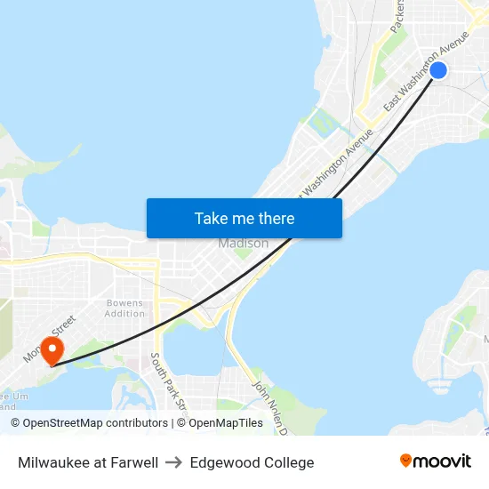 Milwaukee at Farwell to Edgewood College map