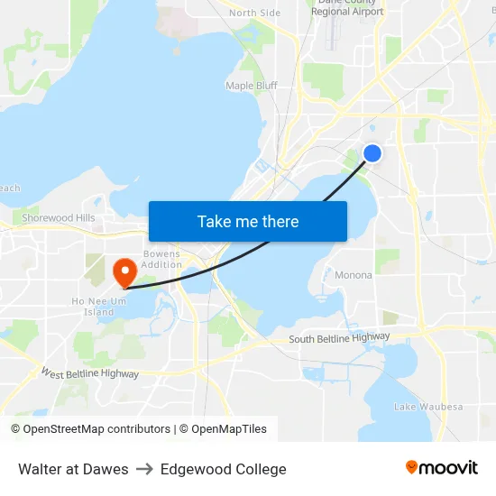 Walter at Dawes to Edgewood College map