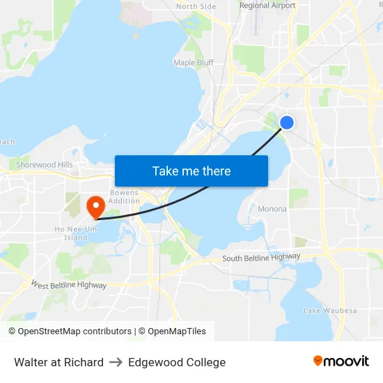Walter at Richard to Edgewood College map