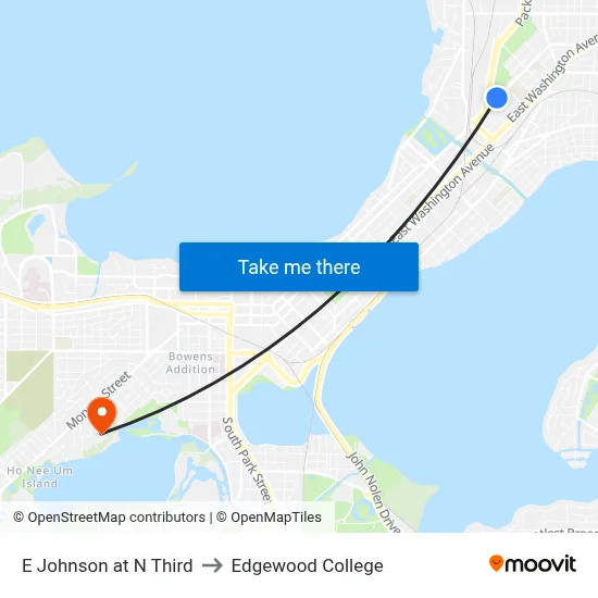 E Johnson at N Third to Edgewood College map